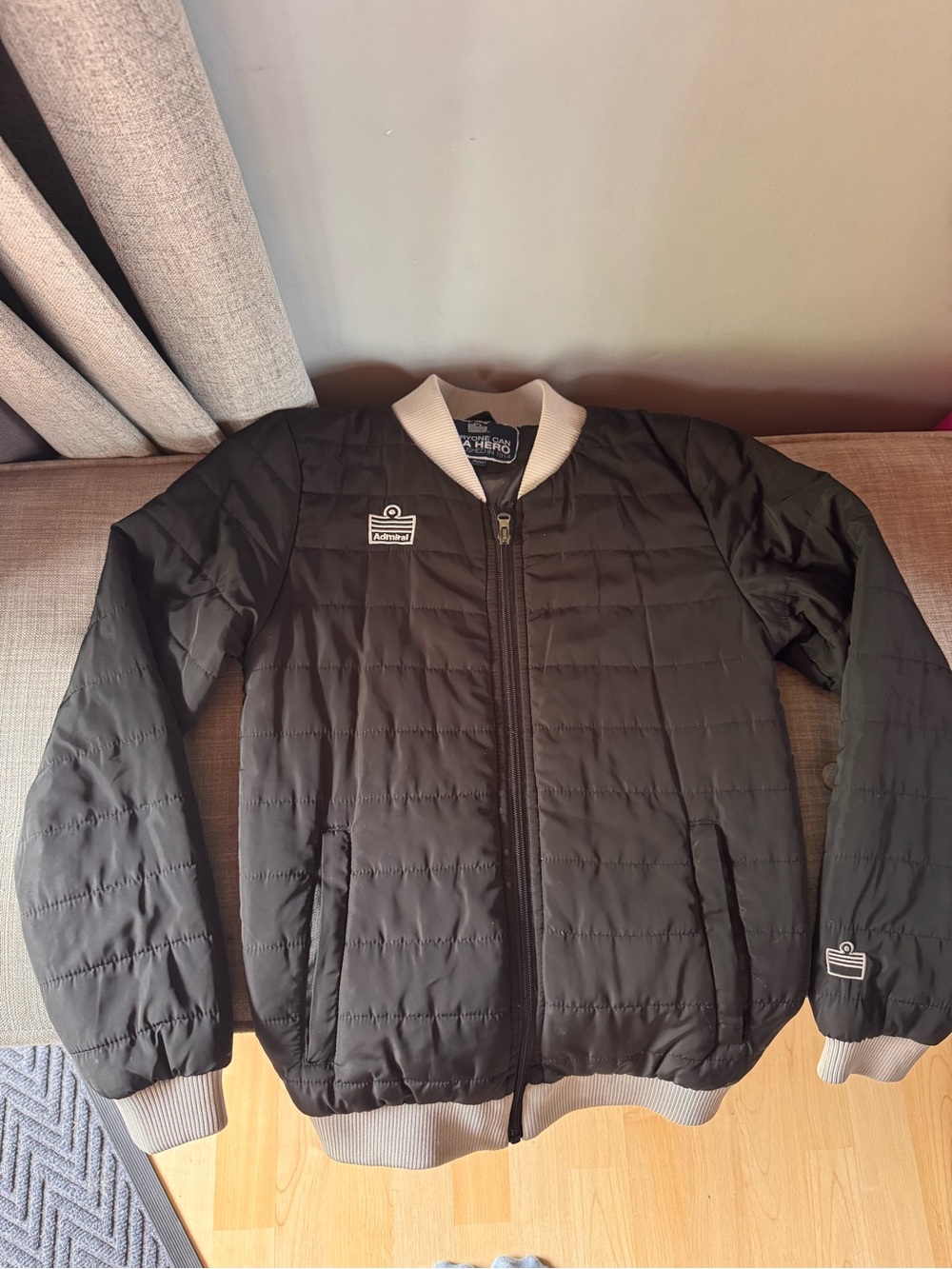 Admiral Black Quilted Bomber Jacket with Gray Trim